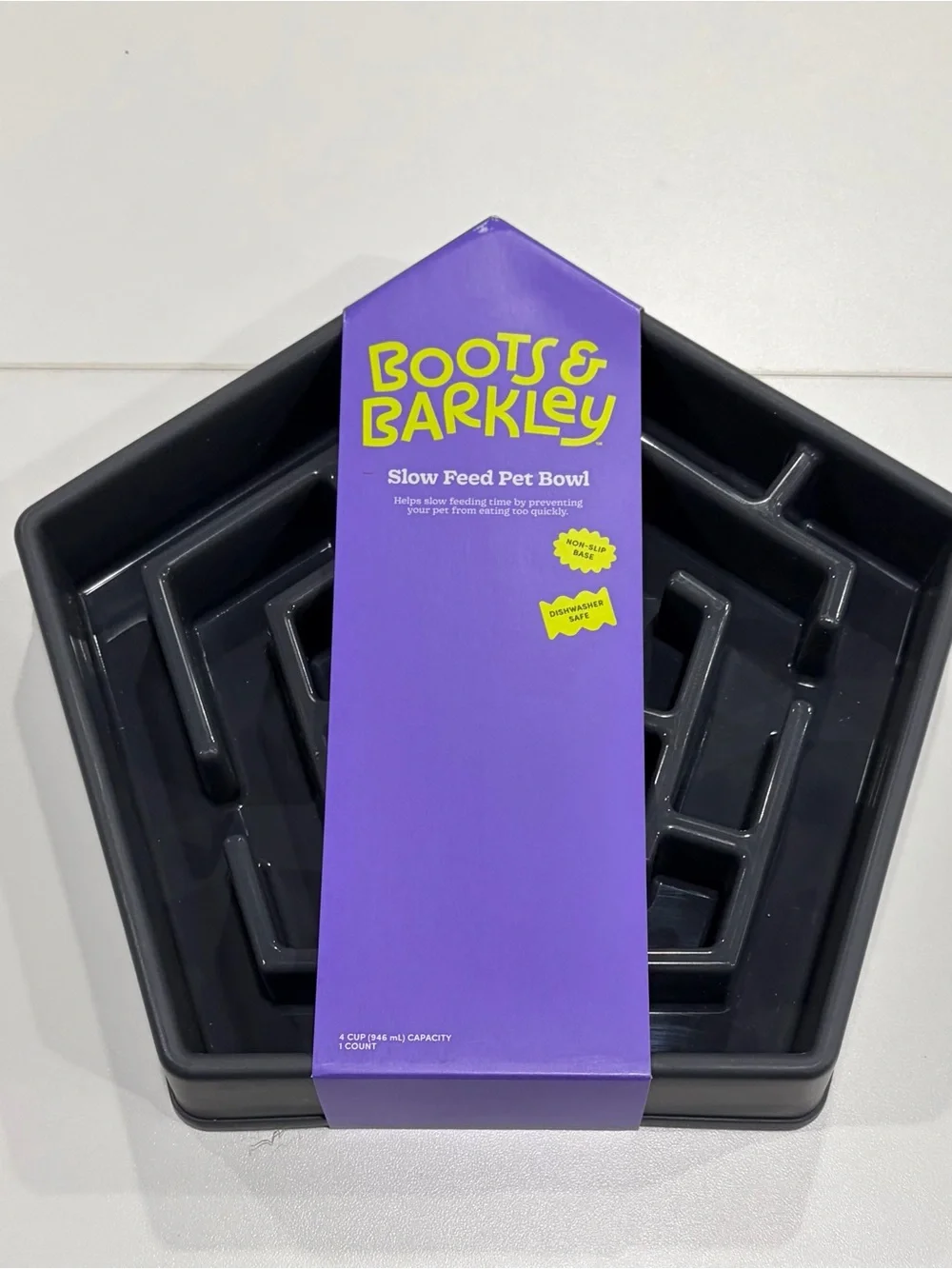 Slow Eat Maze Dog's Bowl 4 Cup Gray Boots & Barkley NWT Non-Slip Base